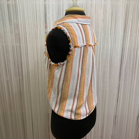 Anthropologie Cloth & Stone Women's Small Tie Front Striped Linen Button Down - Picture 5 of 13
